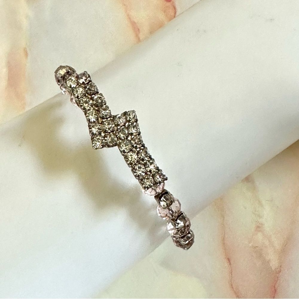 Rhinestone silver tone pink beaded adjustable bracelet